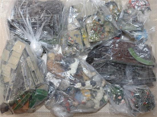 A large collection of early 20th century painted lead farm animals, figures and foliage
